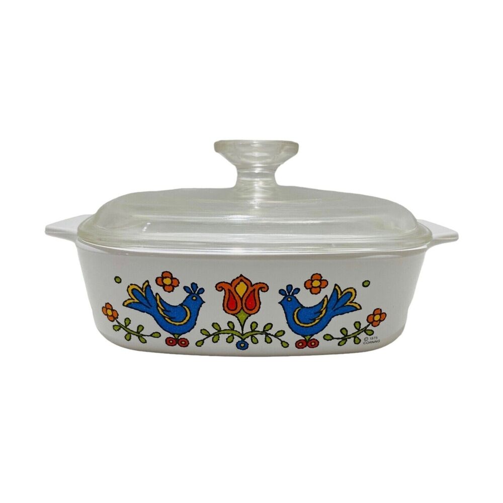 1975 Corning Ware Country Festival Freindship 7 Inch Vintage Square Casserole